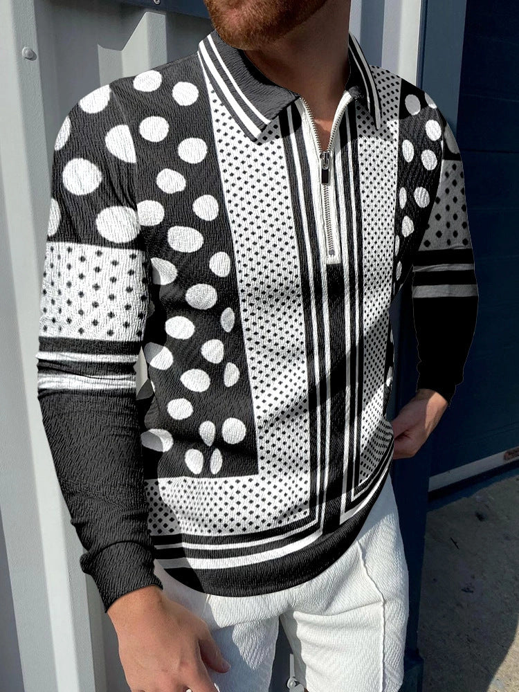 New Chain Print Polo Shirt Casual Plus Size Short Sleeves